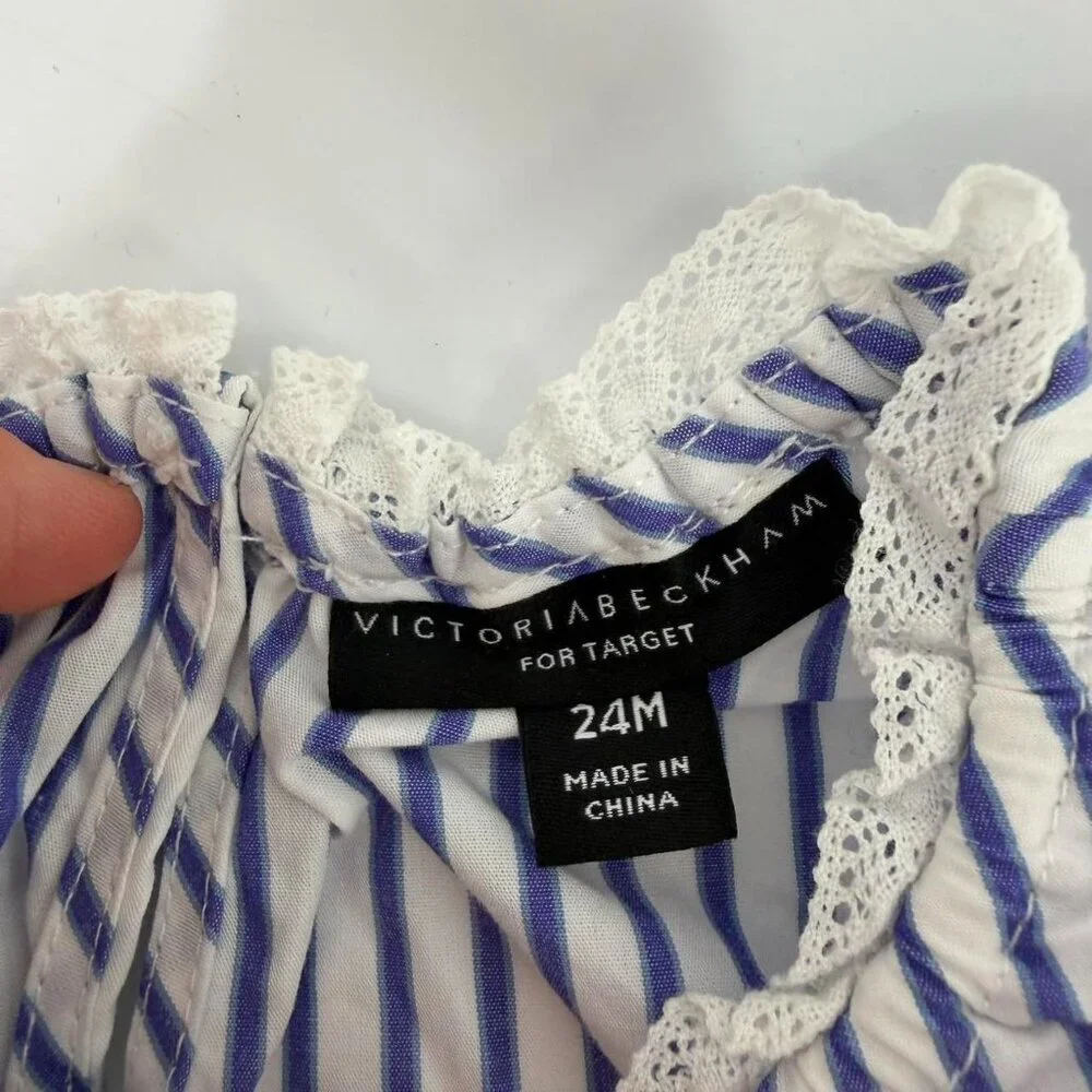 Victoria Beckham Target Blue Stripe Poplin Baby Set Outfit 24 Months - NWOT